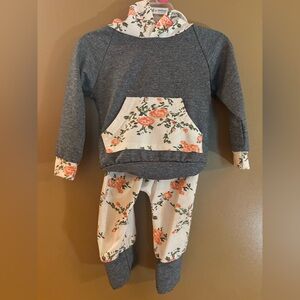 Infant Girls Floral Gray and Peach Hoodie and Pants Set 6-9 Months